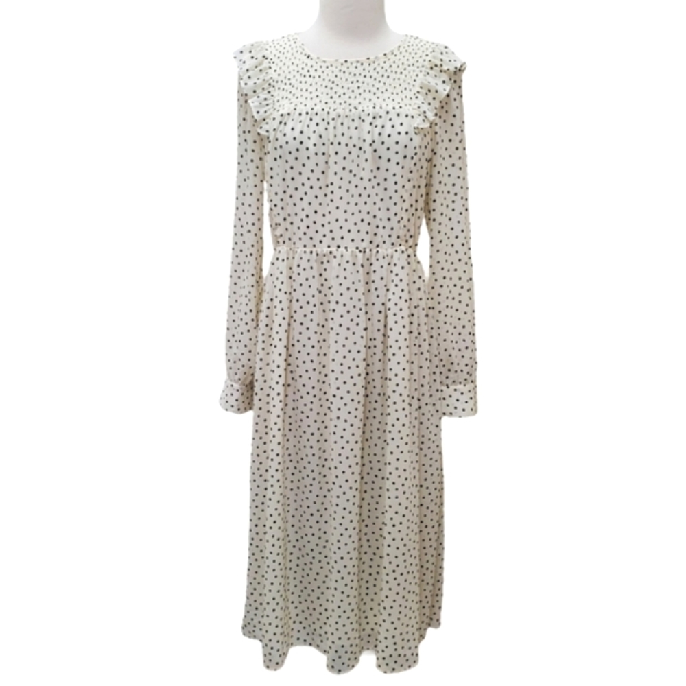 Madewell Ruffle Shoulder Longsleeve Retro Dress Ivory Sz M
